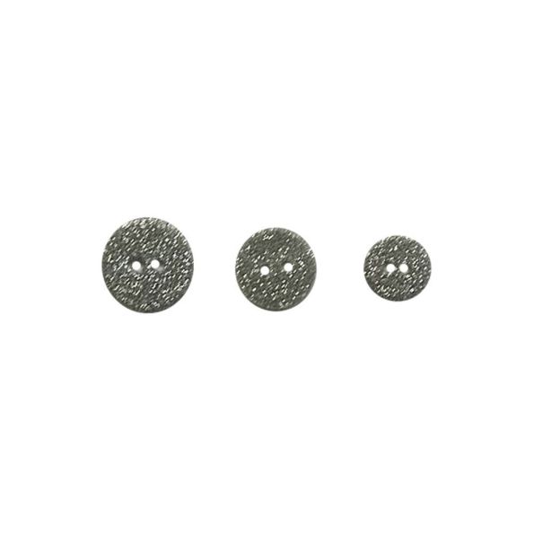 Bouton polyester pailleté Argenté à 2 trous - 3 tailles
