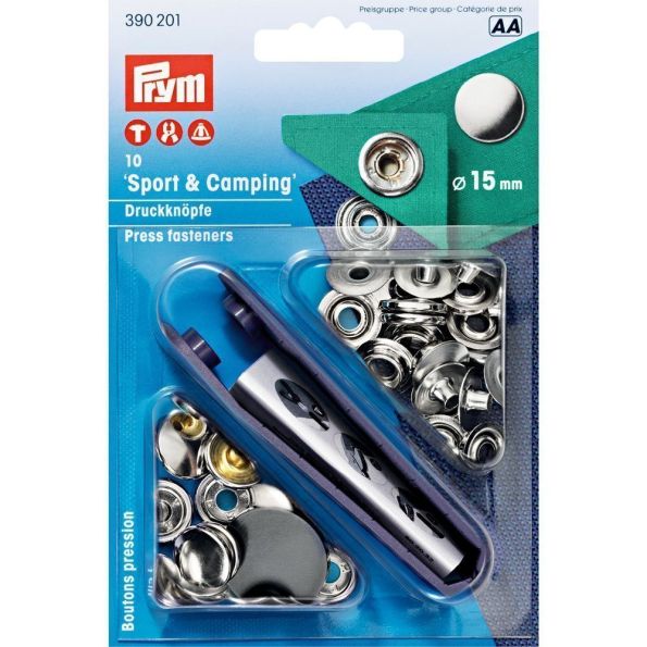 Boutons pression Sport & Camping 15mm Argent avec outil Prym