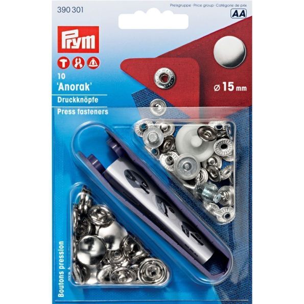 Boutons pression anorak avec outil Prym Argent - 3 tailles