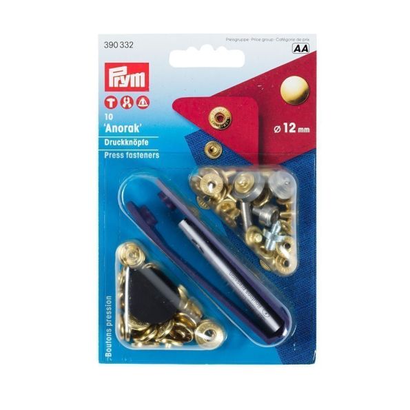 Boutons pression anorak avec outil Prym Or - 2 tailles