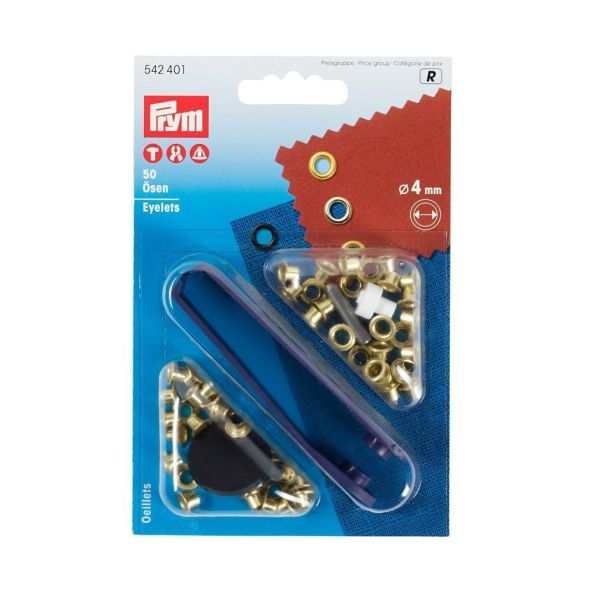 Oeillets de couture avec rondelles en laiton avec outil Prym Or - 6 tailles