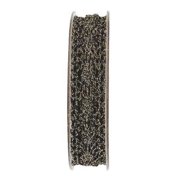 Ruban dentelle lurex Noir et or - bobinette 2m