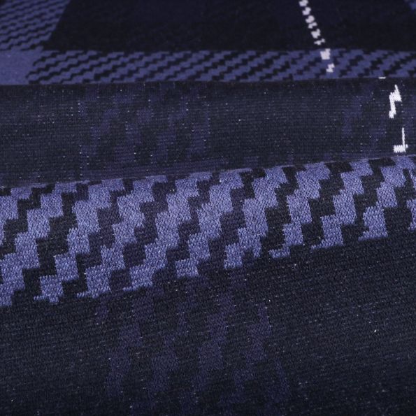 Tissu Gianni Maille Marine Tetris Blanc et pervenche - Par 10 cm