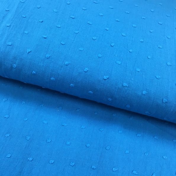 Tissu Plumetis Coton Bleu cyan - Par 10 cm