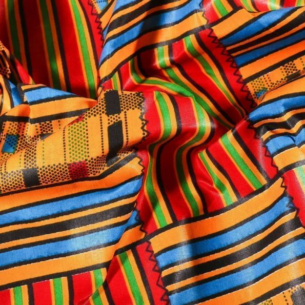 Tissu Wax africain N°600 quadrillage sur fond Jaune - Par 10 cm
