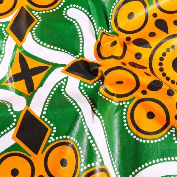 Tissu Wax africain N°610 Arabesques sur fond Vert - Par 10 cm