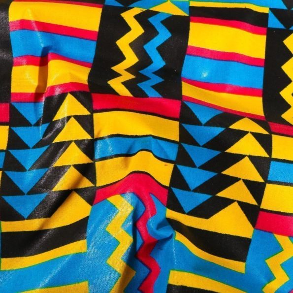 Tissu Wax africain N°623 Cubes sur fond Bleu - Par 10 cm