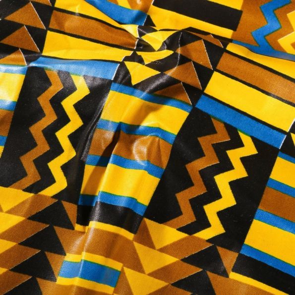 Tissu Wax africain N° 624 Cubes sur fond Jaune - Par 10 cm