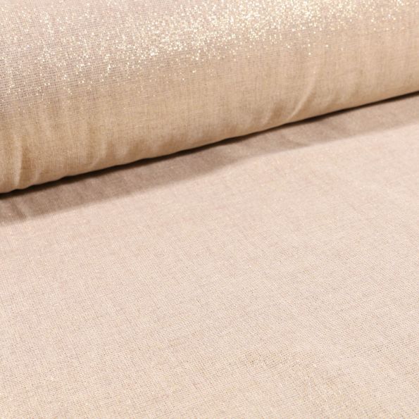 Voilage aspect Lin Grande largeur Lurex Or sur fond Beige - Par 10 cm