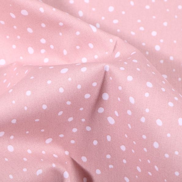 Tissu Coton imprimé Bio Gouttelettes blanches sur fond Rose pâle - Par 10 cm