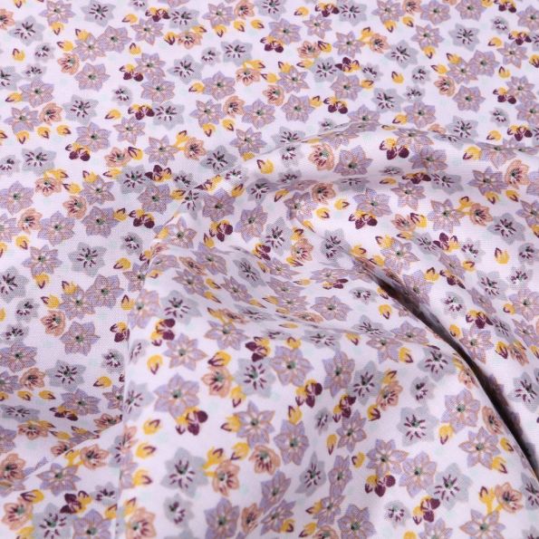 Tissu Coton imprimé Bio Nora sur fond Blanc - Par 10 cm