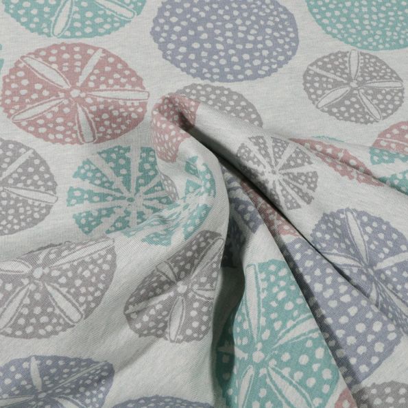 Tissu Sweat envers molletonné Bio Oursins sur fond Vert menthe clair - Par 10 cm