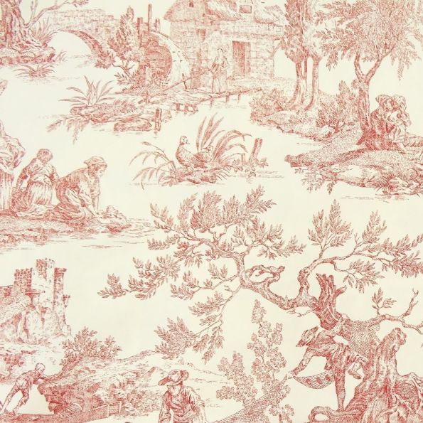 Tissu Toile de Jouy Rouge en 280 cm de largeur - Par 10 cm