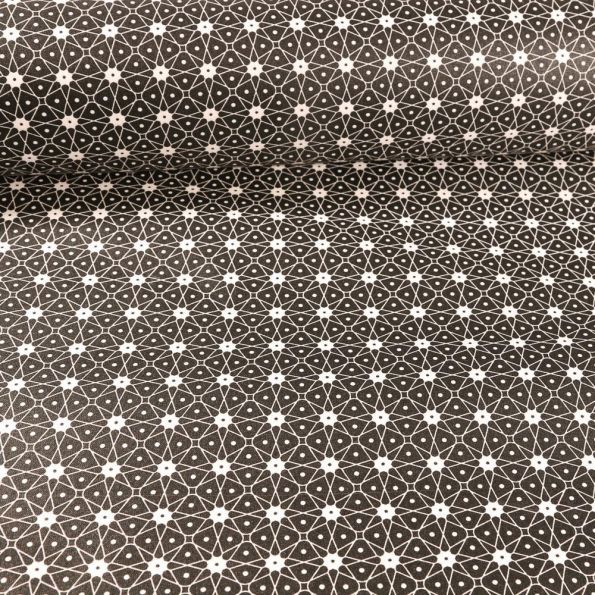 Tissu Coton enduit Etoiles et pois sur fond Noir - Par 10 cm
