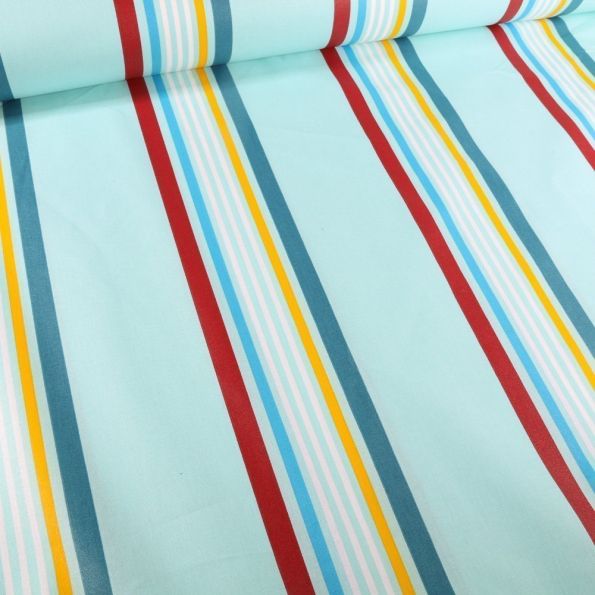 Tissu Coton enduit Playa jaune sur fond Bleu - Par 10 cm