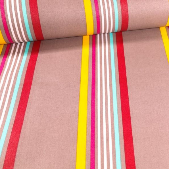 Tissu Coton enduit Playa turquoise sur fond Gris - Par 10 cm