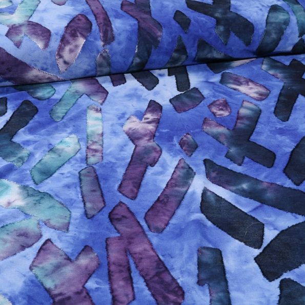 Tissu Jersey viscose Tie and dye en relief sur fond Bleu - Par 10 cm