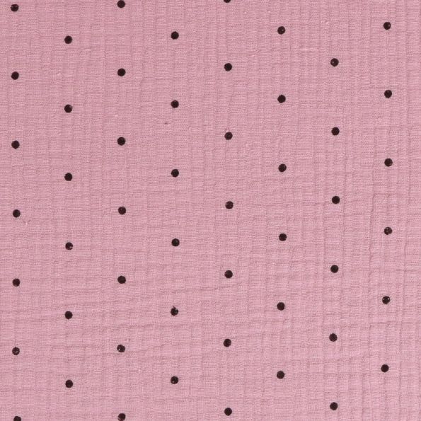 Tissu Double gaze de coton Pois Vieux Rose - Par 10 cm