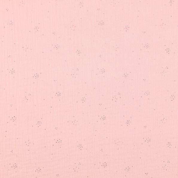 Tissu Double gaze de coton Eclats Argentés sur fond Rose blush - Par 10 cm