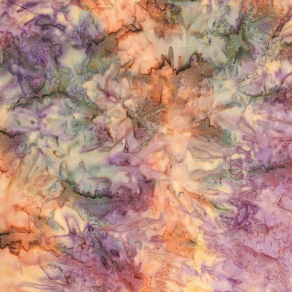 Tissu Batik Motif marbré violet, jaune et vert - Par 10 cm