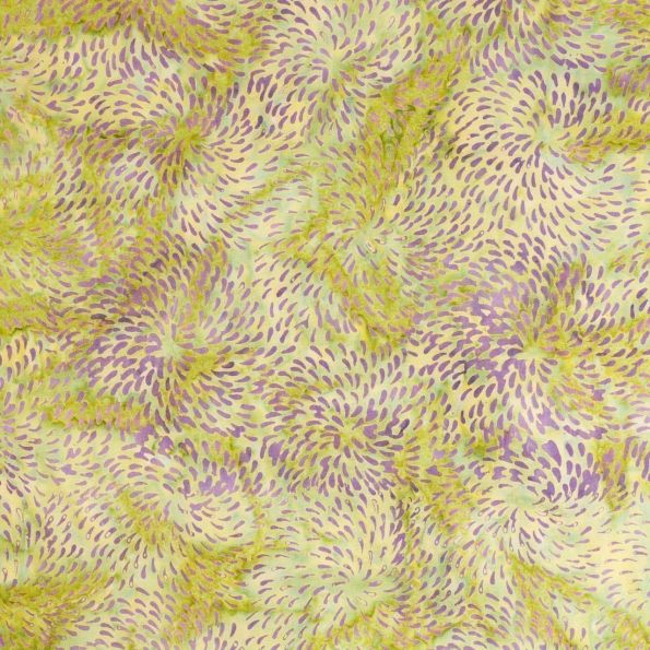 Tissu Batik Feux d'artifice violets sur fond Vert - Par 10 cm