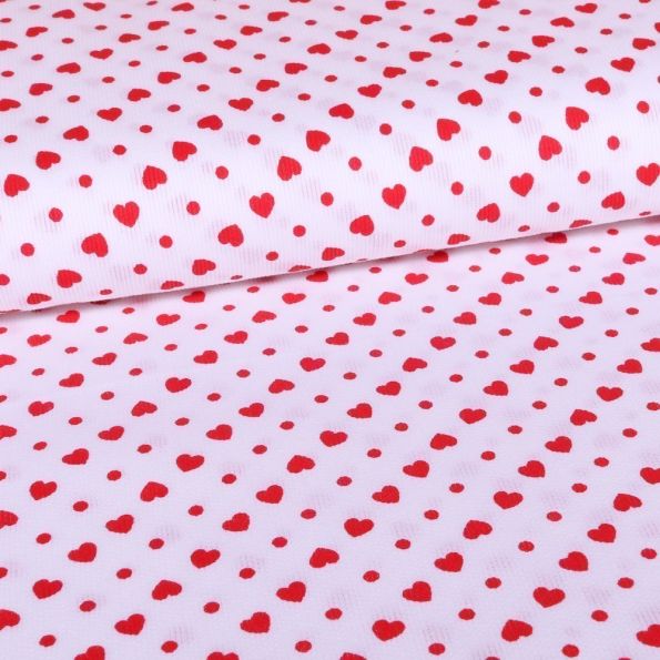 Tissu Piqué de coton Blanc Cœurs Rouge 6 mm - Par 10 cm