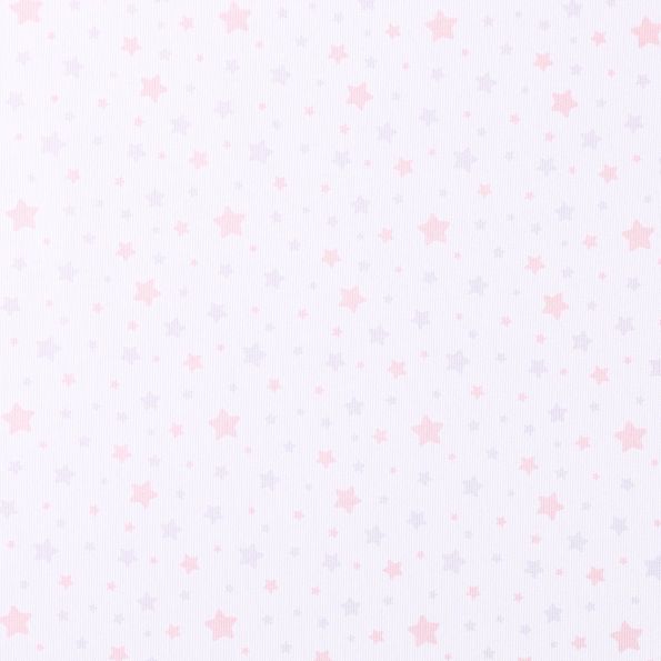 Tissu Piqué de Coton Etoiles grises et roses sur fond Blanc - Par 10 cm