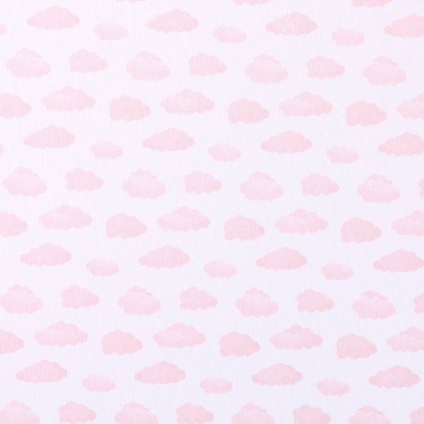 Tissu Piqué de Coton Nuages roses sur fond Blanc - Par 10 cm
