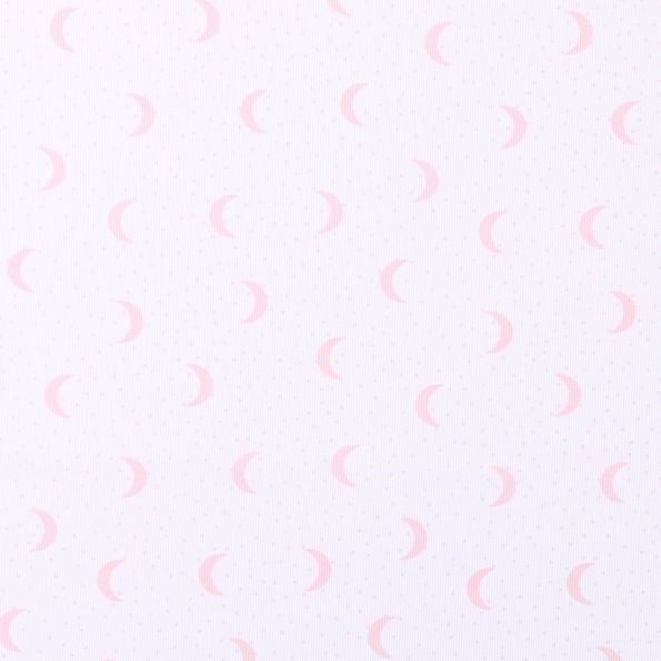 Tissu Piqué de Coton Lunes et pois roses sur fond Blanc - Par 10 cm
