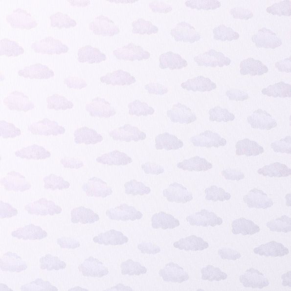 Tissu Piqué de Coton Nuages parme sur fond Blanc - Par 10 cm