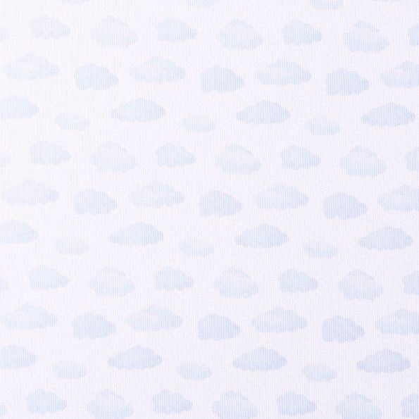 Tissu Piqué de Coton Nuages bleu ciel sur fond Blanc - Par 10 cm