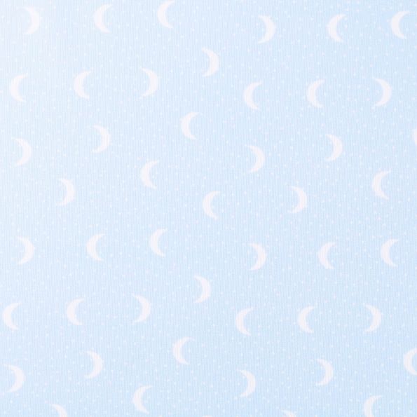 Tissu Piqué de Coton Lunes et pois blancs sur fond Bleu ciel - Par 10 cm