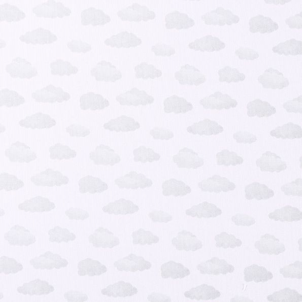 Tissu Piqué de Coton Nuages vert d'eau sur fond Blanc - Par 10 cm