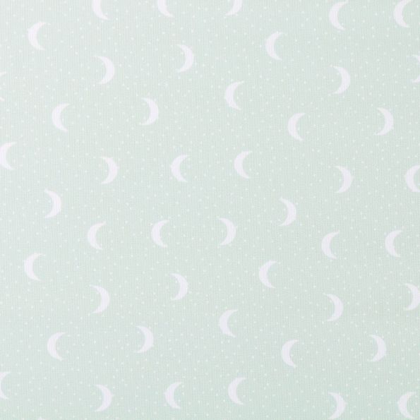 Tissu Piqué de Coton Lunes et pois blancs sur fond Vert d'eau - Par 10 cm