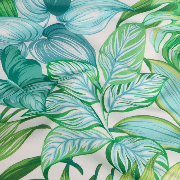 Tissu Toile extérieure imprimé Amazonie sur fond Blanc - Par 10 cm