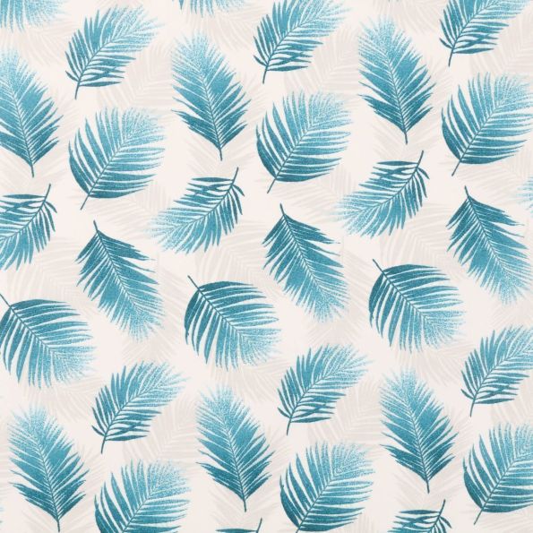 Tissu Coton Enduit Feuilles de Palmiers sur fond Ecru - Par 10 cm